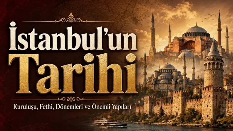 İstanbul’un tarihi başlıklı yazı için hazırlanmış; Ayasofya, Sultanahmet Camii, Galata Kulesi, şehir surları ve Boğaz manzarasıyla tasarlanmış kapak görseli.