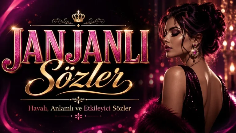 Mor, pembe ve altın tonlarda hazırlanmış, parlak ışık efektleri ve şık yazı tasarımıyla öne çıkan janjanlı sözler kapak görseli.