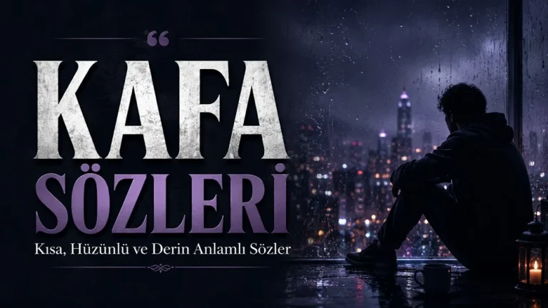 Yağmurlu cam kenarında şehir manzarasına bakan yalnız bir kişi ve Kafa Sözleri başlığıyla hazırlanmış hüzünlü kapak görseli.