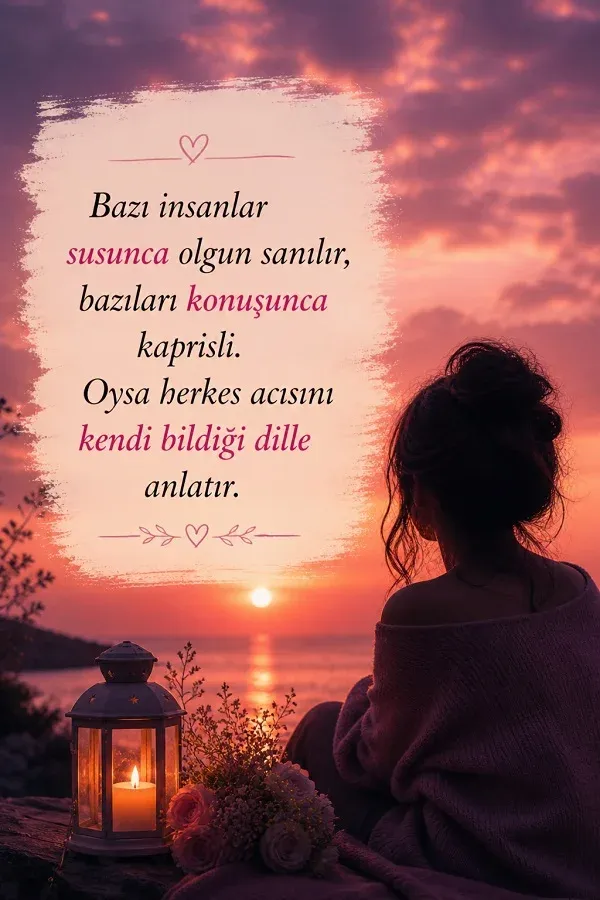 Gün batımı ve duygusal mesaj içeren kapris sözleri görseli