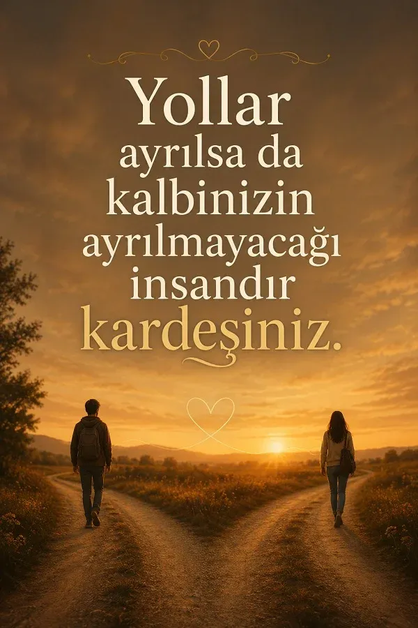 Ayrı yollarda yürüyen iki kişi ve kardeşlik üzerine anlamlı söz bulunan görsel