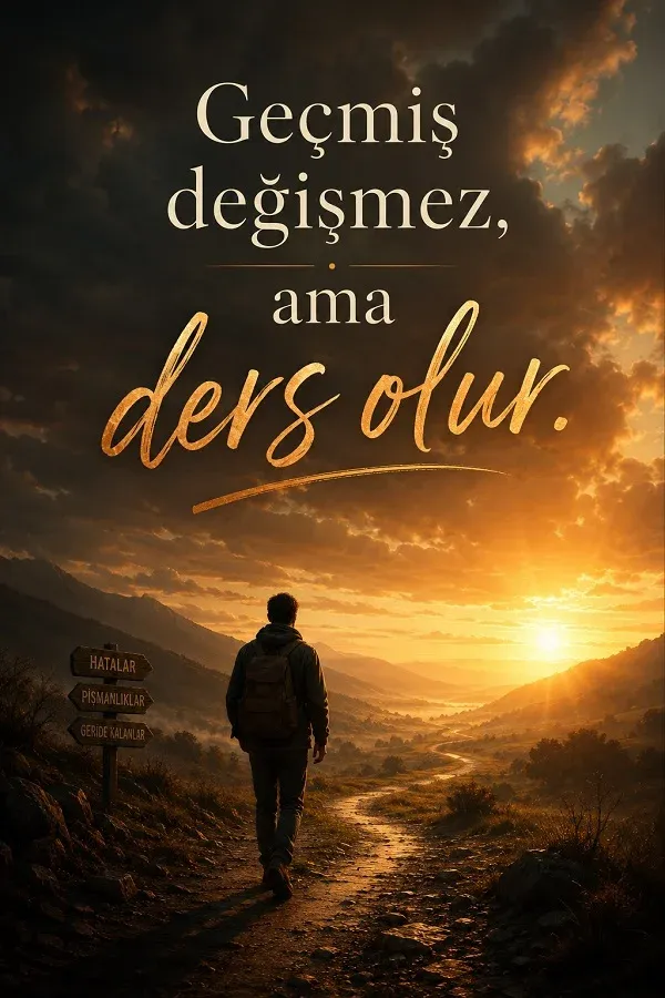 Gün doğumuna yürüyen adam ve geçmişten ders çıkarmayı anlatan söz görseli