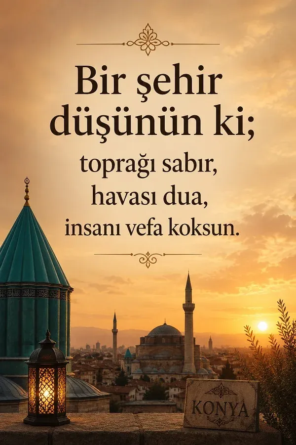 Konya manzarası, Mevlana Türbesi ve anlamlı Konya sözü bulunan görsel