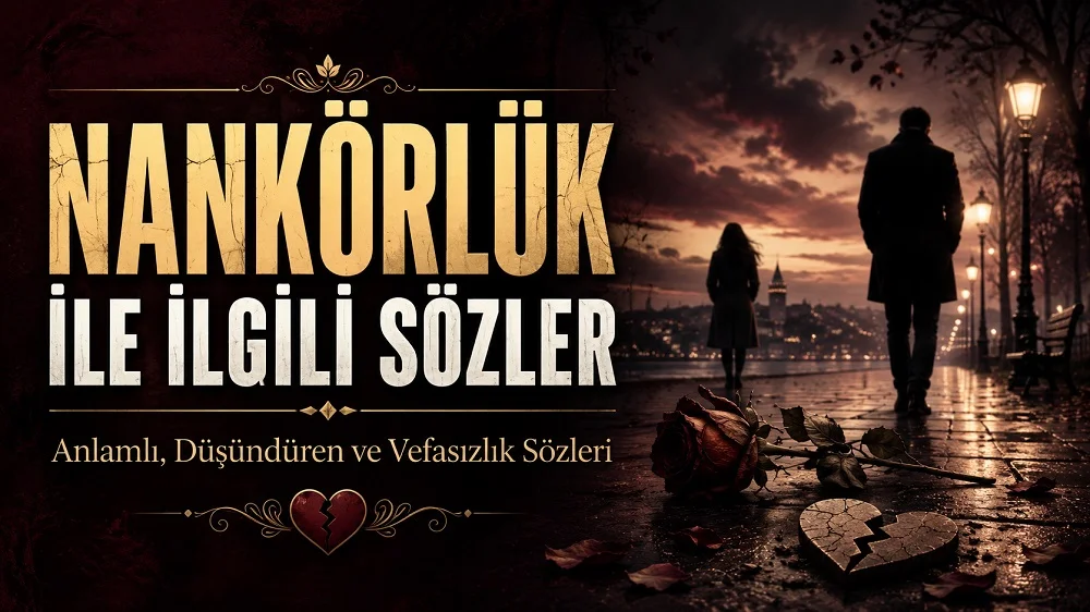 Koyu ve hüzünlü tonlarda hazırlanmış kapak görselinde, “Nankörlük ile İlgili Sözler” başlığı ön planda yer alıyor; arka planda ayrılığı ve vefasızlığı simgeleyen yalnız figürler, solmuş gül ve kırık kalp detayı bulunuyor.
