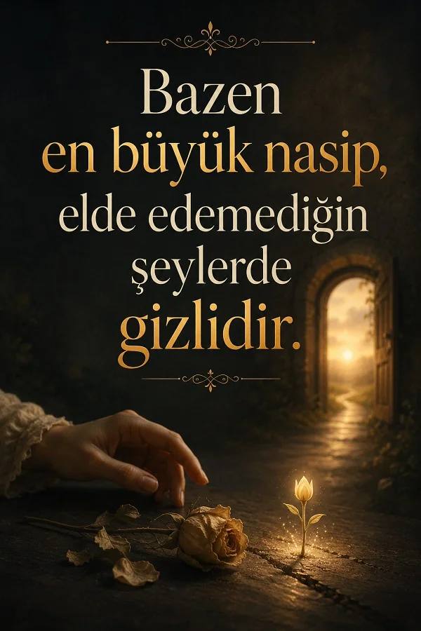 Solmuş çiçek ve nasip üzerine anlamlı söz içeren karanlık temalı görsel