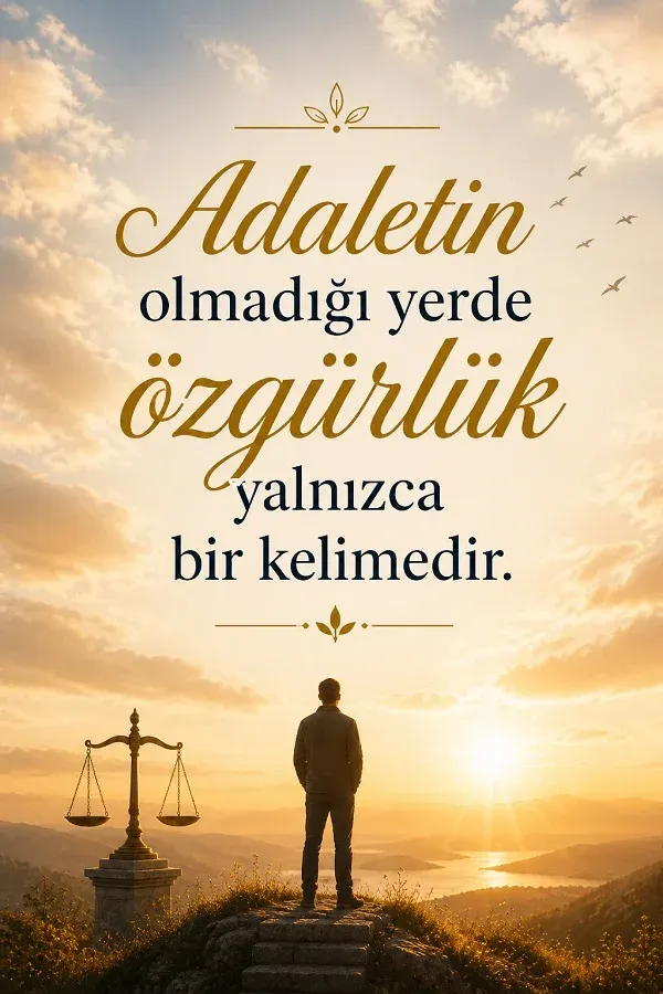 Adalet terazisi ve özgürlük temalı anlamlı söz