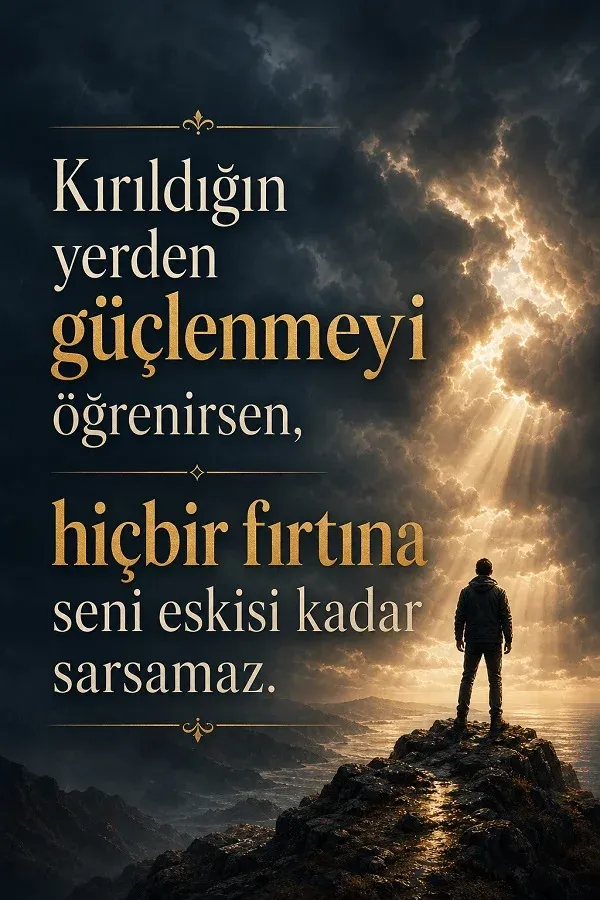 Fırtınalı manzara ve güçlü kalma temalı söz