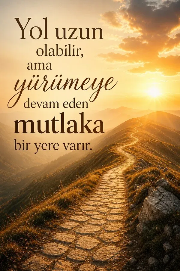 Uzun taş yol ve hedefe ulaşma temalı söz