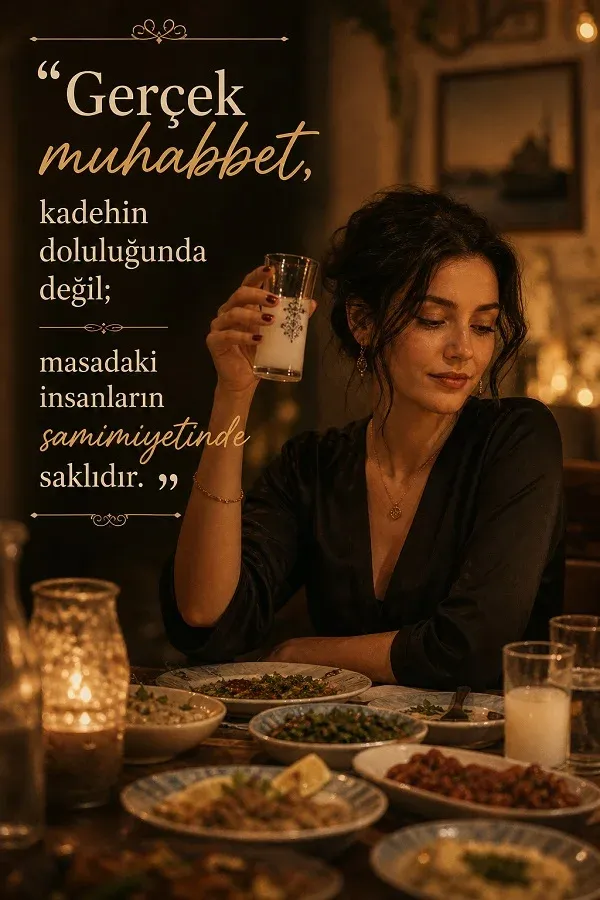 Rakı masasında oturan kadın ve samimiyet üzerine söz