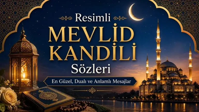 Resimli Mevlid Kandili sözleri kapak görseli, cami ve kandil ışıklarıyla süslenmiş anlamlı kandil mesajı tasarımı