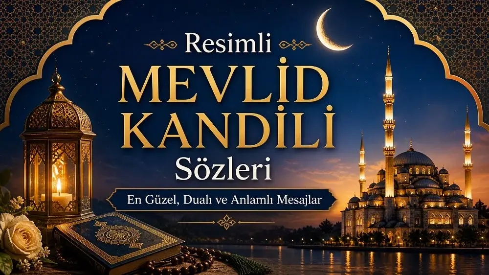 Resimli Mevlid Kandili sözleri kapak görseli, cami ve kandil ışıklarıyla süslenmiş anlamlı kandil mesajı tasarımı