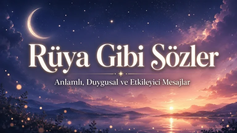 Rüya Gibi Sözler Anlamlı, Duygusal ve Etkileyici Mesajlar başlıklı yıldızlı gece ve ay ışığı temalı kapak tasarımı.