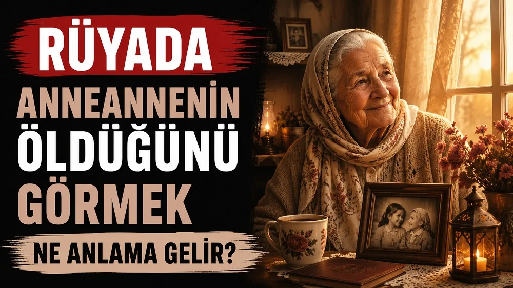 Rüyada Anneannenin Öldüğünü Görmek Ne Anlama Gelir başlıklı, sıcak ışıklı ev ortamında yaşlı bir anneanne, aile fotoğrafı ve hatıra eşyalarının yer aldığı duygusal blog kapak görseli.