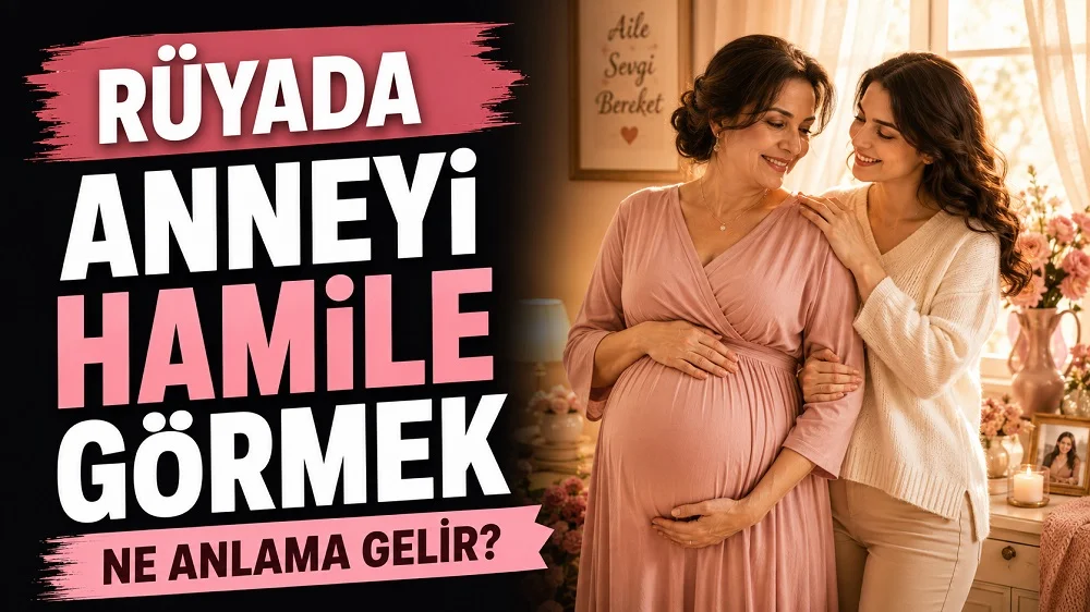 Rüyada anneyi hamile görmek ne anlama gelir başlıklı, sıcak ışıklı ev ortamında hamile anne ve ona destek olan kızının yer aldığı pembe tonlu kapak görseli.