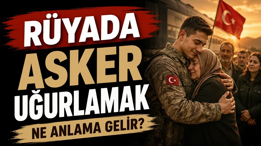 Rüyada Asker Uğurlamak Ne Anlama Gelir başlıklı, asker kıyafetli bir gencin ailesiyle vedalaştığı ve Türk bayrağının yer aldığı sıcak tonlarda hazırlanmış blog kapak görseli.