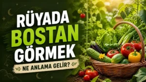 Rüyada bostan görmek ne anlama gelir başlıklı, yeşil bahçe ve taze sebzelerle hazırlanmış rüya tabiri kapak görseli.