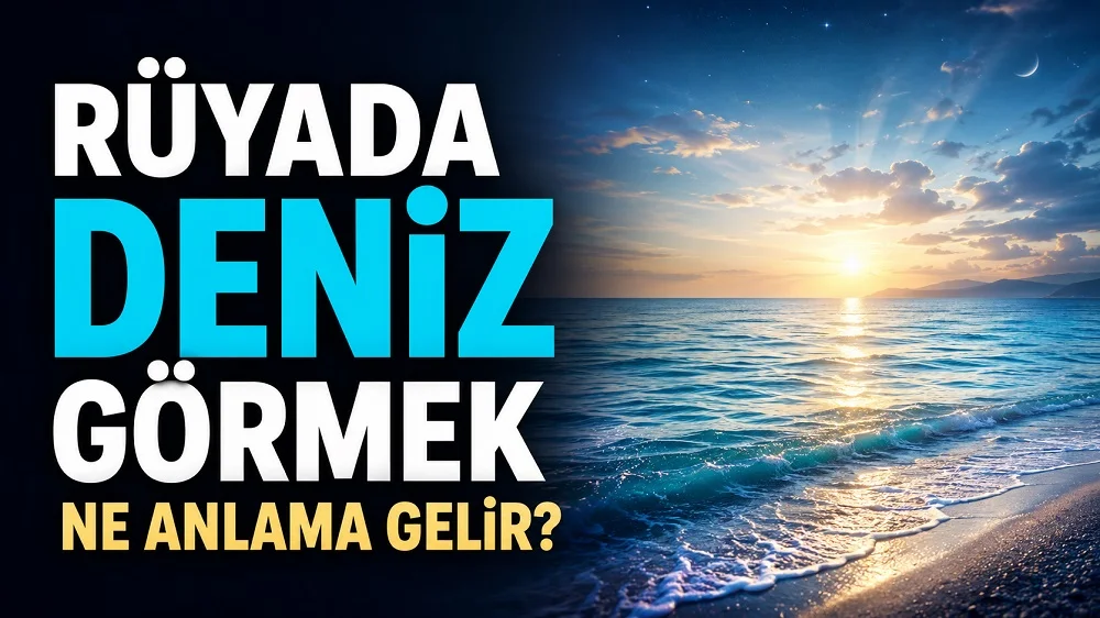 Rüyada deniz görmek ne anlama gelir başlıklı, kıyıya vuran dalgalar ve aydınlık gökyüzü eşliğinde hazırlanmış mavi tonlu kapak görseli.