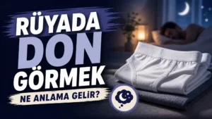 Rüyada don görmek ne anlama gelir başlıklı, gece temalı yatak odasında temiz beyaz don ve rüya simgesi bulunan kapak görseli.