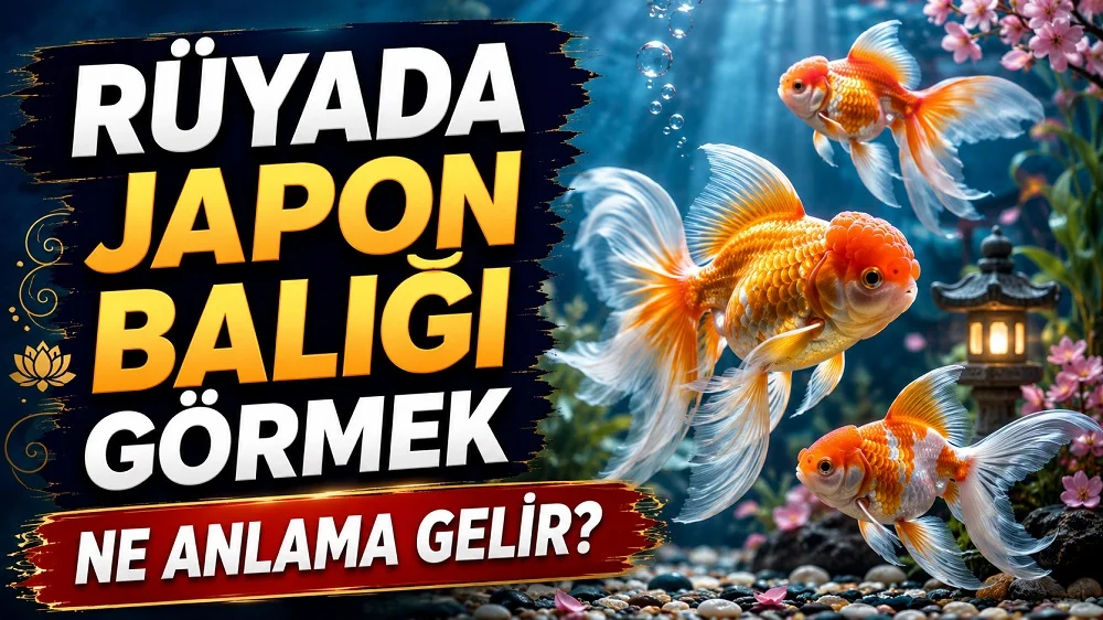 Rüyada Japon balığı görmek ne anlama gelir başlıklı, mavi akvaryum ortamında turuncu ve beyaz Japon balıklarının yer aldığı kapak görseli.