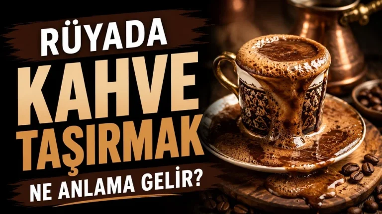 Rüyada kahve taşırmak ne anlama gelir başlıklı, taşan Türk kahvesi fincanı ve kahverengi tonlarda hazırlanmış blog kapak görseli.