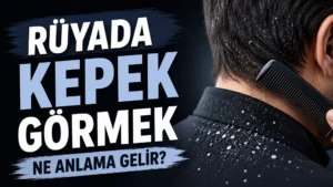 Rüyada kepek görmek ne anlama gelir başlıklı, saçta ve siyah kıyafet üzerinde kepek detayları bulunan mavi tonlu kapak görseli.
