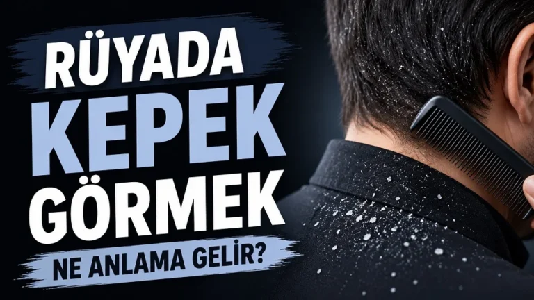 Rüyada kepek görmek ne anlama gelir başlıklı, saçta ve siyah kıyafet üzerinde kepek detayları bulunan mavi tonlu kapak görseli.