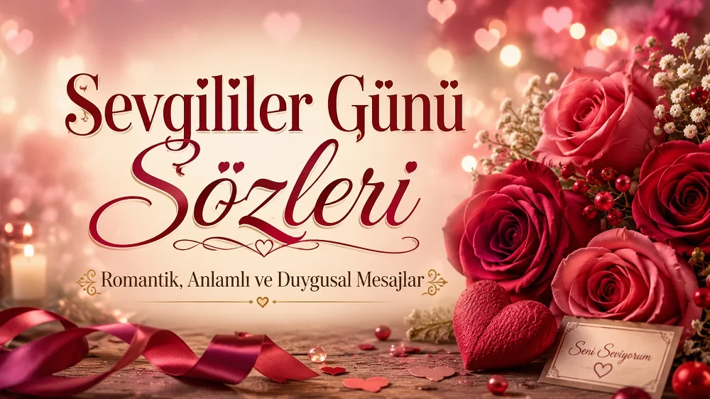 Sevgililer Günü Sözleri yazısının yer aldığı, kırmızı güller, kalp detayları, romantik ışıklar ve zarif yazı tasarımı bulunan kapak görseli.