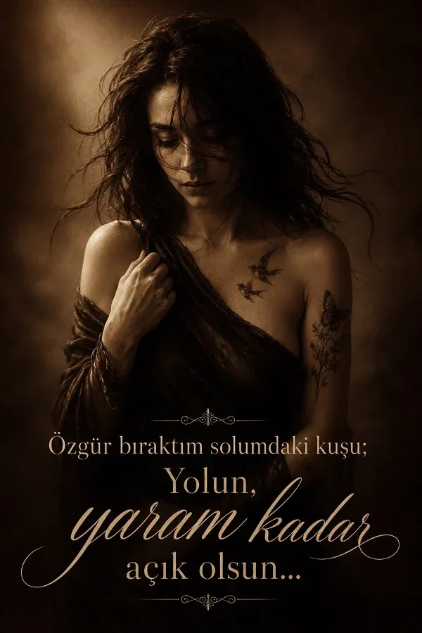 Hüzünlü kadın figürü ve kırgınlık dolu sitemli aşk sözü bulunan görsel