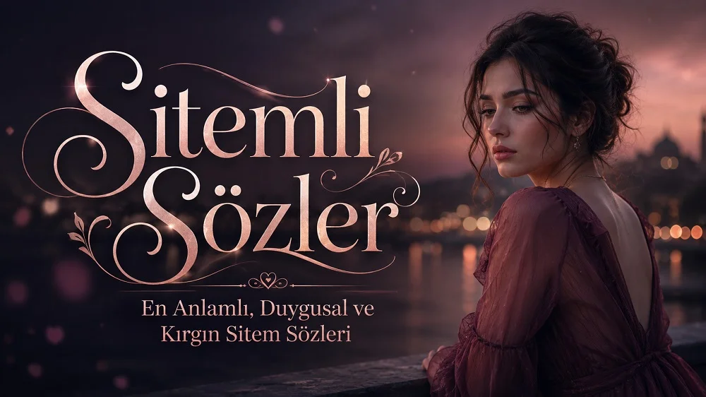 Sitemli sözler başlığıyla hazırlanmış, duygusal ve kırgın bir atmosferde düşünceli kadın figürü bulunan blog kapak görseli.