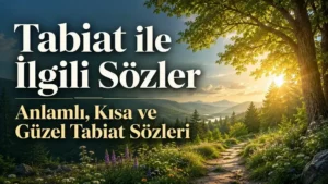 Güneş ışıkları altında ağaçlar, çiçekli patika ve yeşil doğa manzarasıyla hazırlanmış Tabiat ile İlgili Sözler kapak görseli.