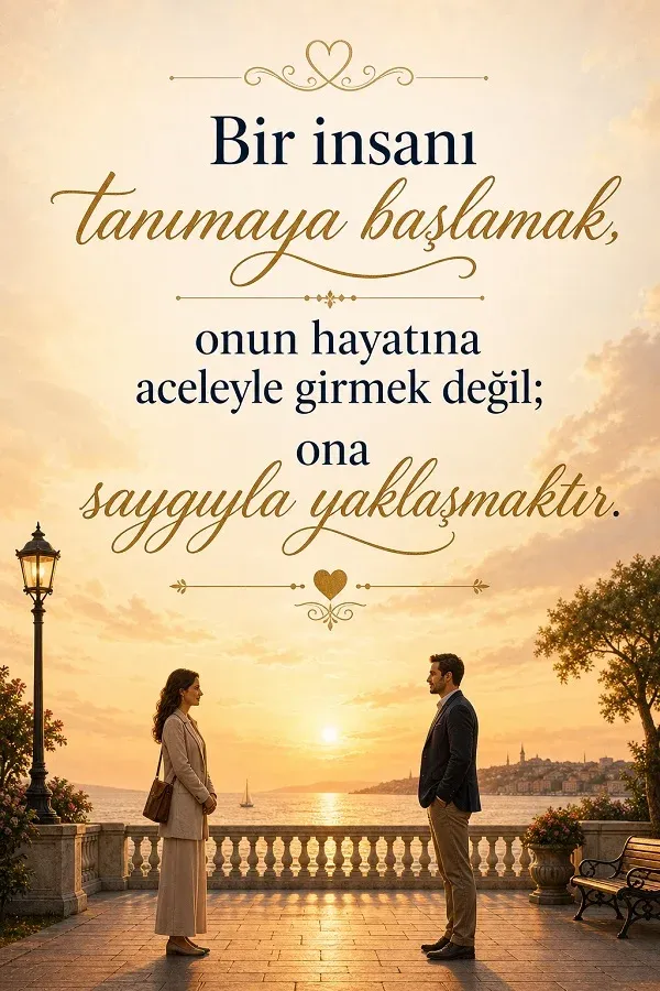 Gün batımında karşılıklı duran iki kişi ve saygılı tanışma teması