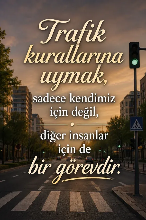 Şehir trafiği ve trafik kurallarına uyma mesajı içeren anlamlı görsel