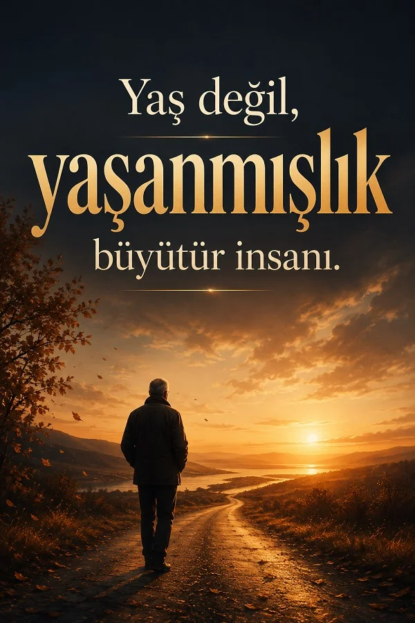 Gün batımında yolda yürüyen yaşlı bir adamın bulunduğu tasarımda “Yaş değil, yaşanmışlık büyütür insanı.” sözü yer alıyor.