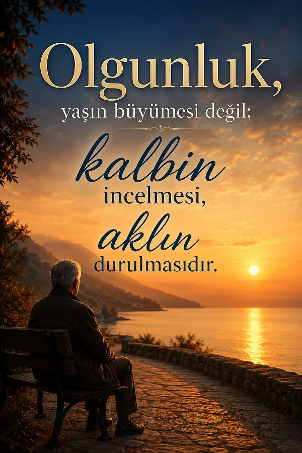 Deniz kıyısında bankta oturan yaşlı bir kişinin yer aldığı tasarımda “Olgunluk, yaşın büyümesi değil; kalbin incelmesi, aklın durulmasıdır.” sözü bulunuyor.