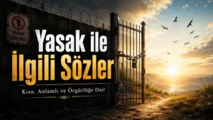 Dikenli teller, yasak girilmez tabelası, kilitli kapı ve aydınlığa açılan yolun yer aldığı Yasak ile İlgili Sözler kapak görseli.