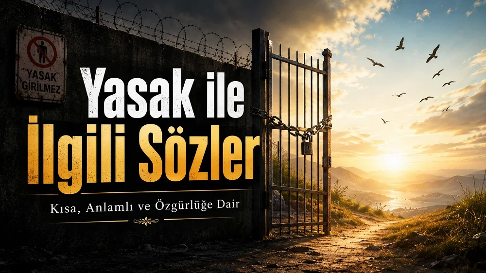 Dikenli teller, yasak girilmez tabelası, kilitli kapı ve aydınlığa açılan yolun yer aldığı Yasak ile İlgili Sözler kapak görseli.