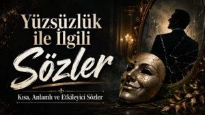 Yüzsüzlük ile ilgili sözler başlıklı, çatlamış ayna, maskeli yüz ve karanlık tonlarla hazırlanmış kapak görseli.