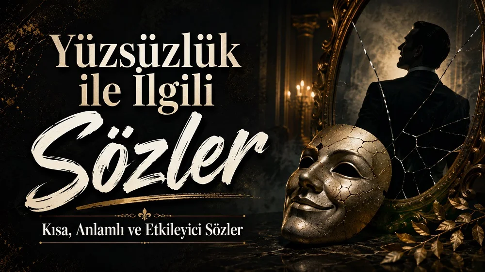 Yüzsüzlük ile ilgili sözler başlıklı, çatlamış ayna, maskeli yüz ve karanlık tonlarla hazırlanmış kapak görseli.