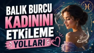 Balık Burcu Kadınını Etkileme Yolları başlıklı, Balık burcu sembolü, ay ışığı, deniz ve balık detaylarıyla hazırlanmış romantik kadın figürlü modern astroloji kapak görseli.