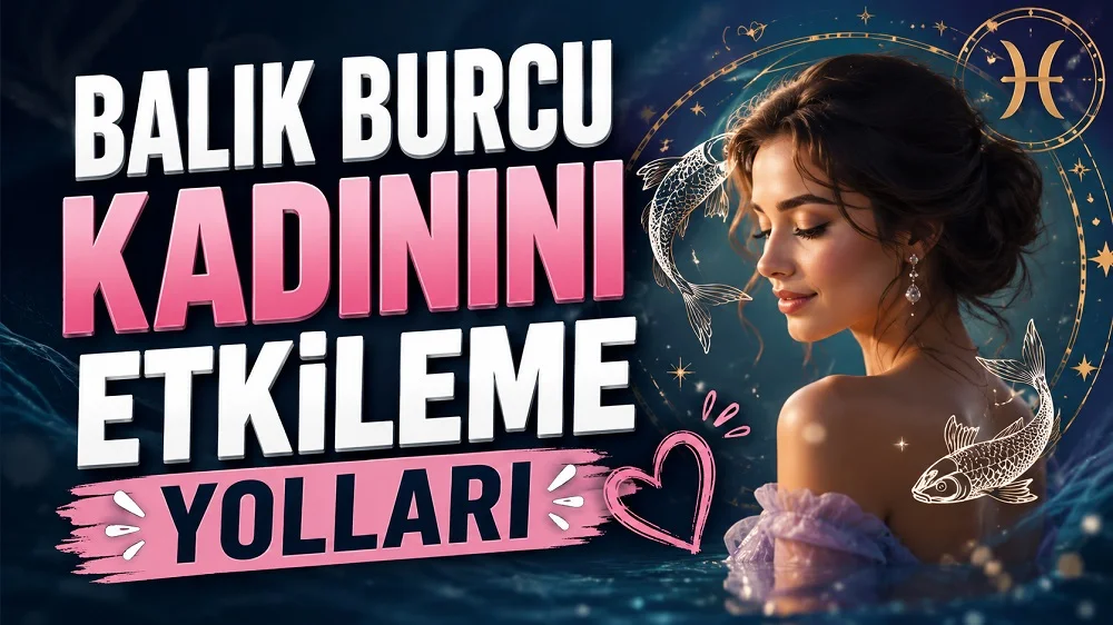 Balık Burcu Kadınını Etkileme Yolları başlıklı, Balık burcu sembolü, ay ışığı, deniz ve balık detaylarıyla hazırlanmış romantik kadın figürlü modern astroloji kapak görseli.
