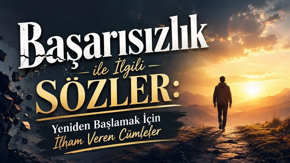 Gün doğumuna doğru yürüyen bir kişi ve karanlıktan aydınlığa uzanan yol üzerinde “Başarısızlık ile İlgili Sözler: Yeniden Başlamak İçin İlham Veren Cümleler” başlığı yer alan modern ve ilham verici kapak görseli.