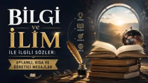 Açık kitaplar, mürekkep kalemi ve dünya küresiyle bilgi ve ilim temalı hazırlanmış modern kapak görseli.