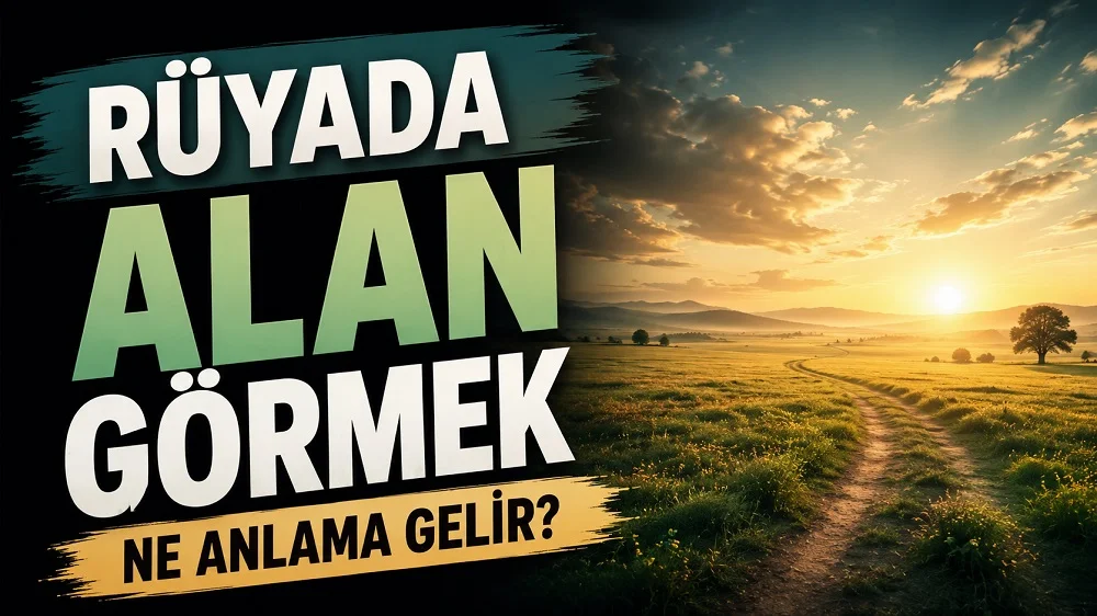 Rüyada alan görmek ne anlama gelir başlıklı kapak görselinde, gün doğumunda geniş bir açık arazi, uzanan bir yol ve büyük tipografik başlık yer alıyor.