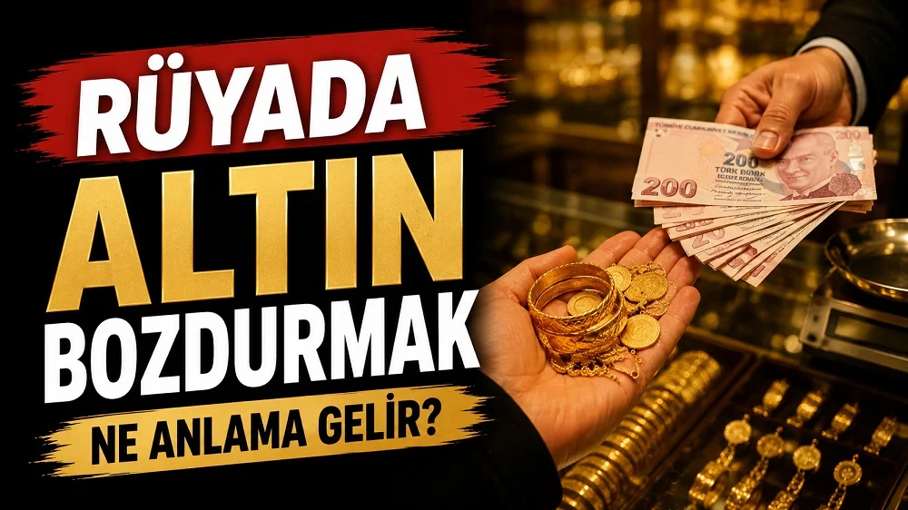 Rüyada Altın Bozdurmak Ne Anlama Gelir başlıklı, kuyumcuda altın takıların paraya çevrildiği sahnenin yer aldığı siyah, kırmızı ve altın tonlarda hazırlanmış blog kapak görseli.