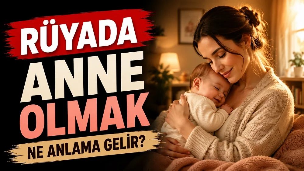 Rüyada Anne Olmak Ne Anlama Gelir başlıklı, sıcak ışıklı ev ortamında bebeğini kucağında tutan bir annenin yer aldığı duygusal blog kapak görseli.
