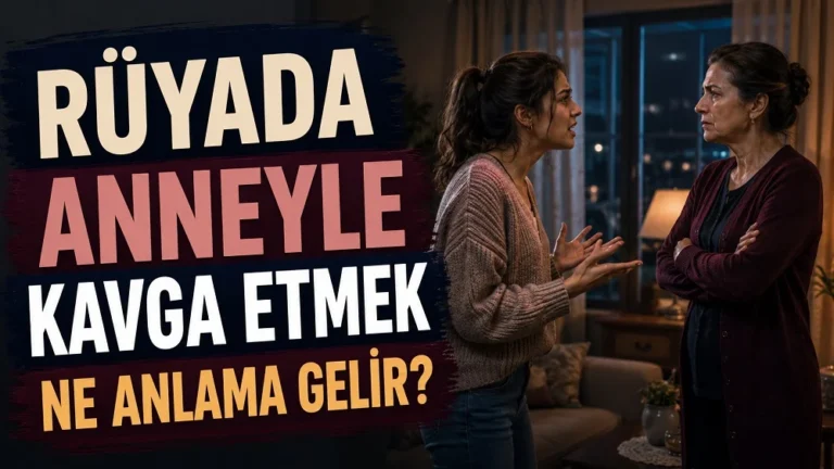 Akşam saatlerinde ev ortamında anneyle tartışan genç kadın; sol tarafta “Rüyada Anneyle Kavga Etmek Ne Anlama Gelir?” yazısı bulunan blog kapak tasarımı.