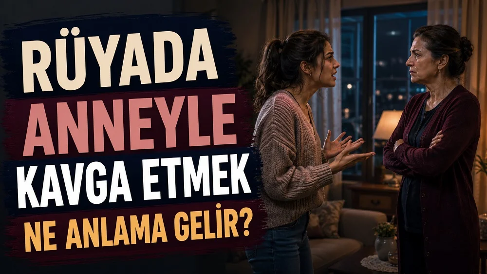 Akşam saatlerinde ev ortamında anneyle tartışan genç kadın; sol tarafta “Rüyada Anneyle Kavga Etmek Ne Anlama Gelir?” yazısı bulunan blog kapak tasarımı.