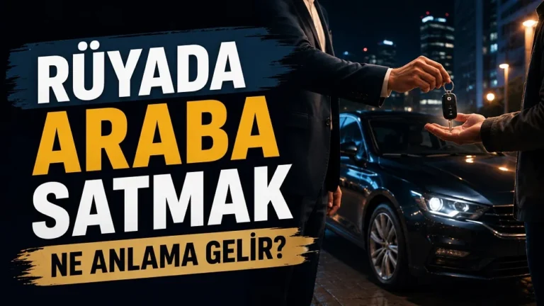 Gece şehir ortamında siyah bir arabanın yanında anahtar teslim eden kişi; sol tarafta “Rüyada Araba Satmak Ne Anlama Gelir?” yazısı bulunan blog kapak tasarımı.