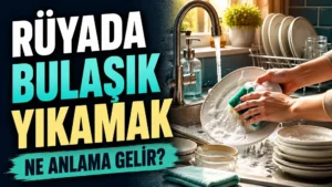 Rüyada bulaşık yıkamak ne anlama gelir başlıklı kapak görselinde, mutfak lavabosunda köpüklü suyla tabak yıkayan eller ve büyük tipografik başlık yer alıyor.