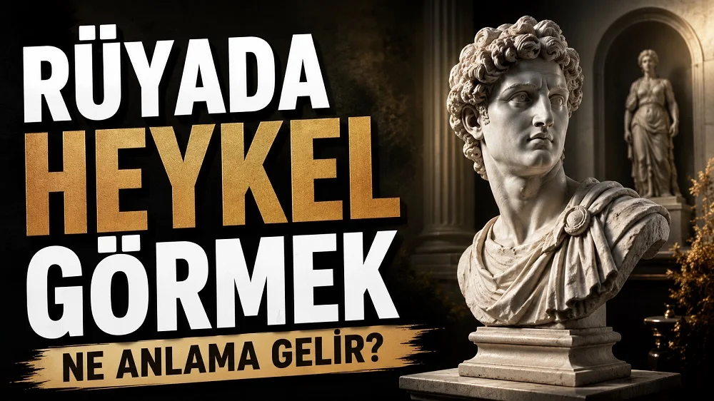 Rüyada heykel görmek ne anlama gelir başlıklı kapak görselinde, klasik mermer bir heykel büstü ve büyük tipografik başlık yer alıyor.